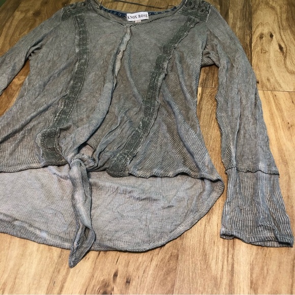 Knox Rose Grey Green Burnout Fade Front Tie Long Sleeve Womens Shirt Large PICS - Picture 2 of 10